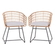2PK Indoor/Outdoor Natural Boho Rattan Rope Club Chairs-Light Gray Seat Cushions