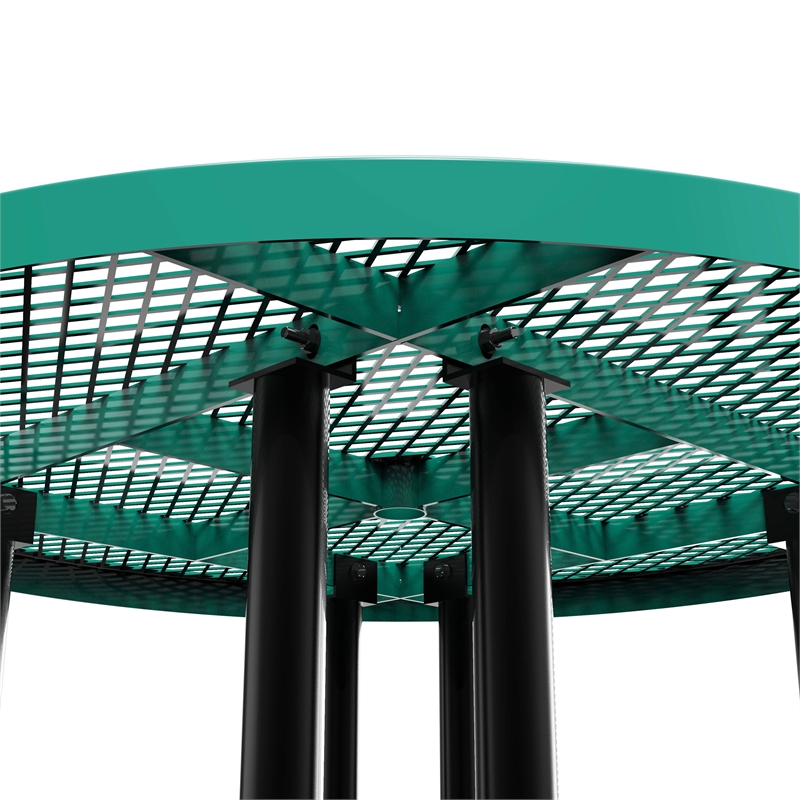 Commercial 46 Inch Round Expanded Mesh Metal Picnic Table with Anchors - Green