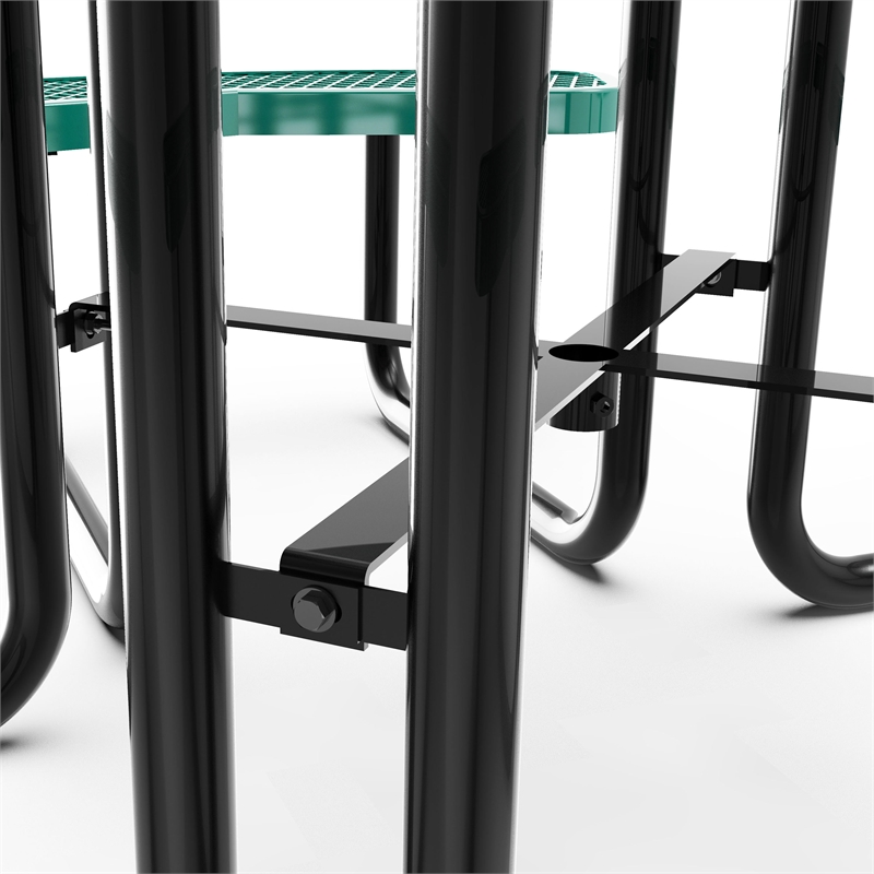 Commercial 46 Inch Round Expanded Mesh Metal Picnic Table with Anchors - Green