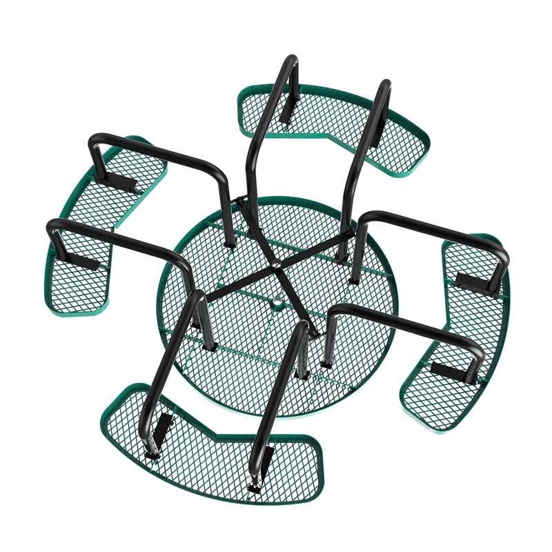 Commercial 46 Inch Round Expanded Mesh Metal Picnic Table with Anchors - Green