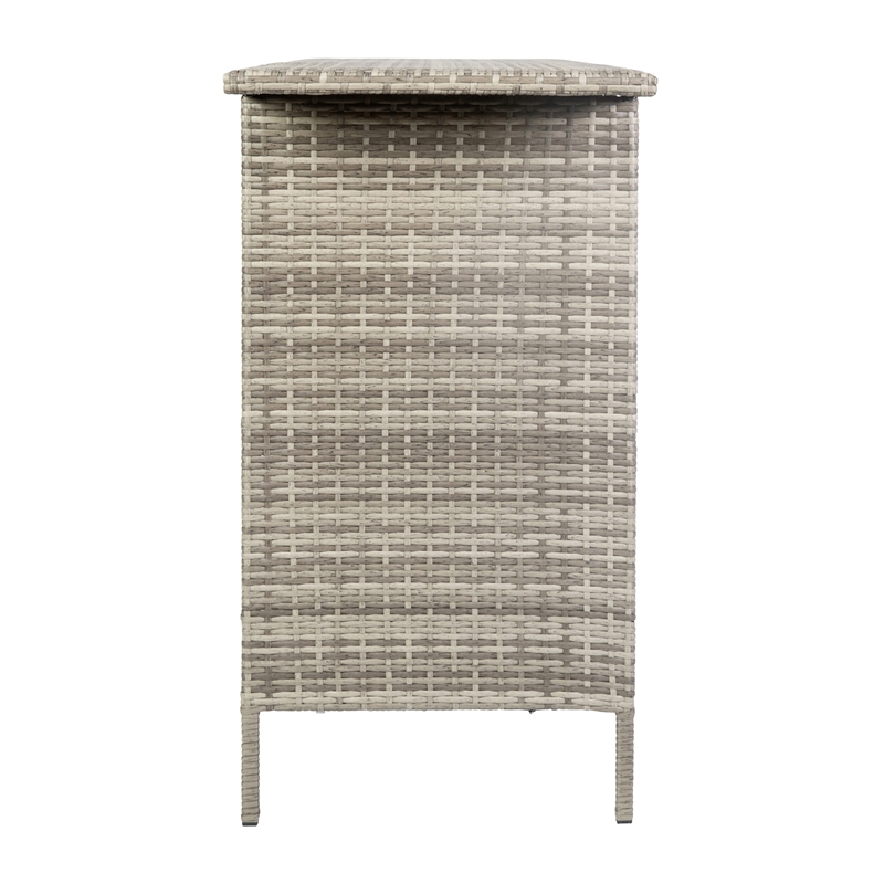 Indoor/Outdoor Wicker Rattan Patio Bar Counter Table with Two Shelves in Gray