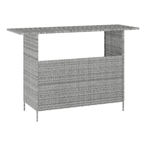 Indoor/Outdoor Wicker Rattan Patio Bar Counter Table with Two Shelves in Gray