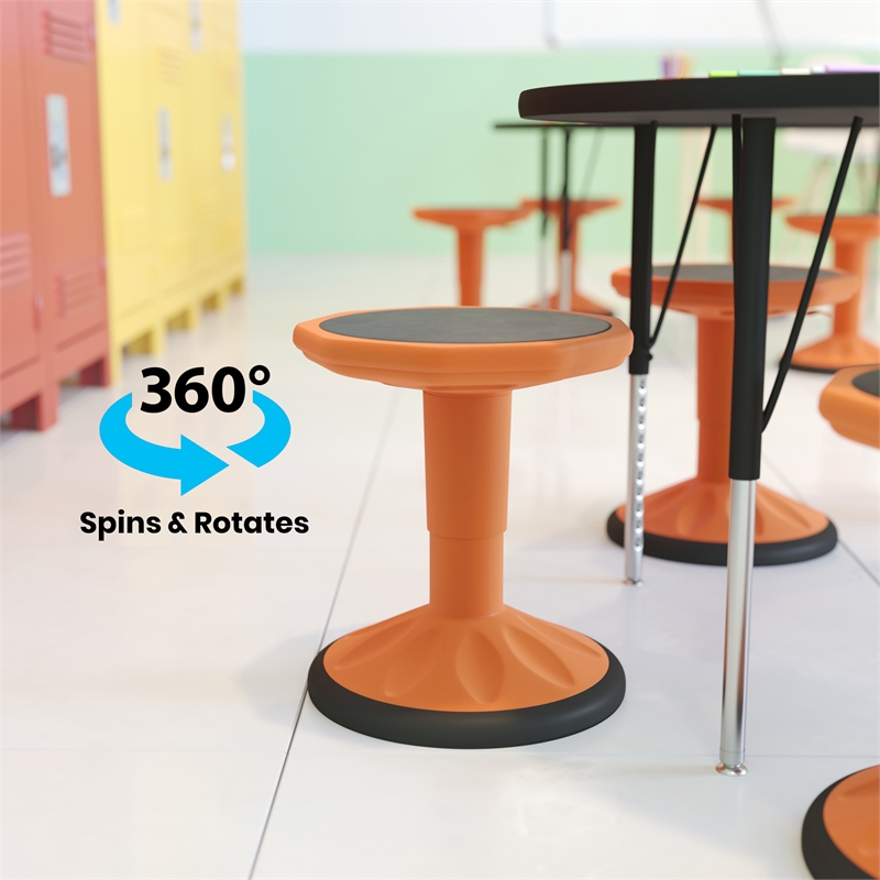 Kids Adjustable Height Active Learning Stool for Classroom and Home in Orange