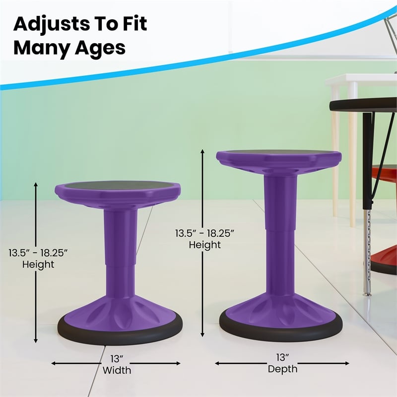 Kids Adjustable Height Active Learning Stool for Classroom and Home in Purple