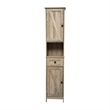 Farmhouse Freestanding Linen Tower with Shelves Drawer and Doors - Brown