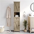 Farmhouse Freestanding Linen Tower with Shelves Drawer and Doors - Brown
