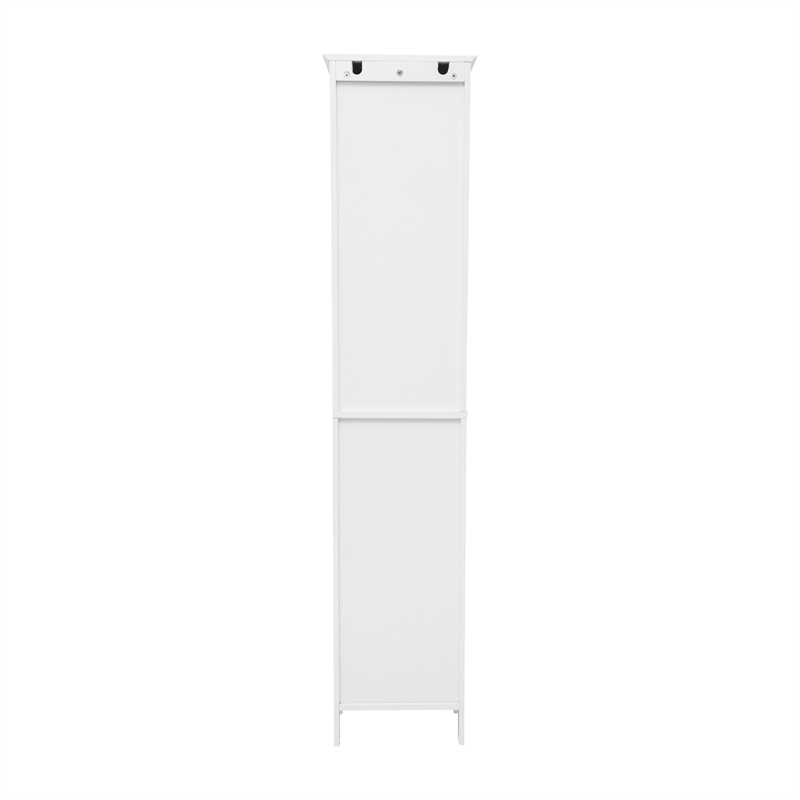 Farmhouse Freestanding Linen Tower with Shelves Drawer and Doors - White