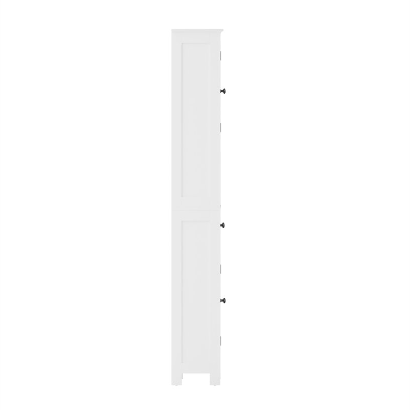 Farmhouse Freestanding Linen Tower with Shelves Drawer and Doors - White