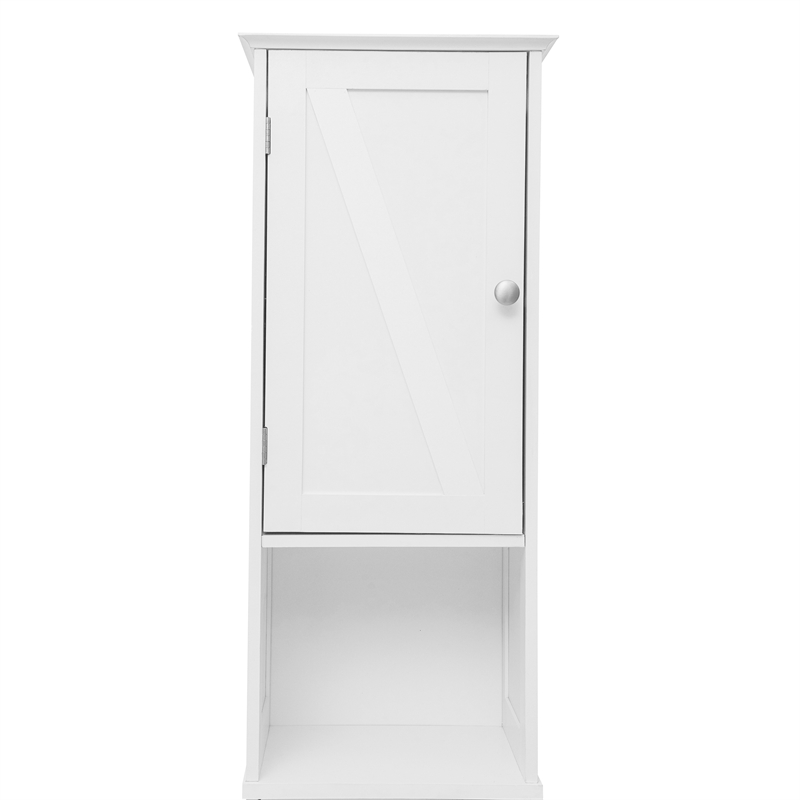Farmhouse Freestanding Linen Tower with Shelves Drawer and Doors - White