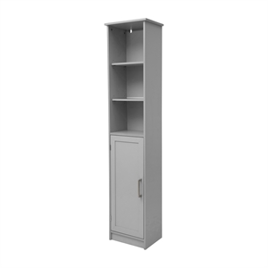 Modern Freestanding Linen Tower with Shelves and Magnetic Close Door - Gray