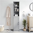 Modern Freestanding Linen Tower with Shelves and Magnetic Close Door - Gray