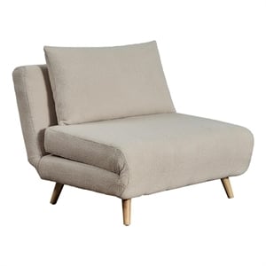 Convertible Tri-Fold Chair with Pillow and Hideaway Legs in Cream Boucle