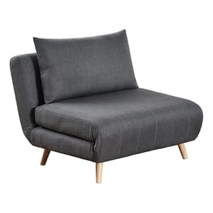 Convertible Tri-Fold Chair with Pillow and Hideaway Legs in Dark Gray Fabric