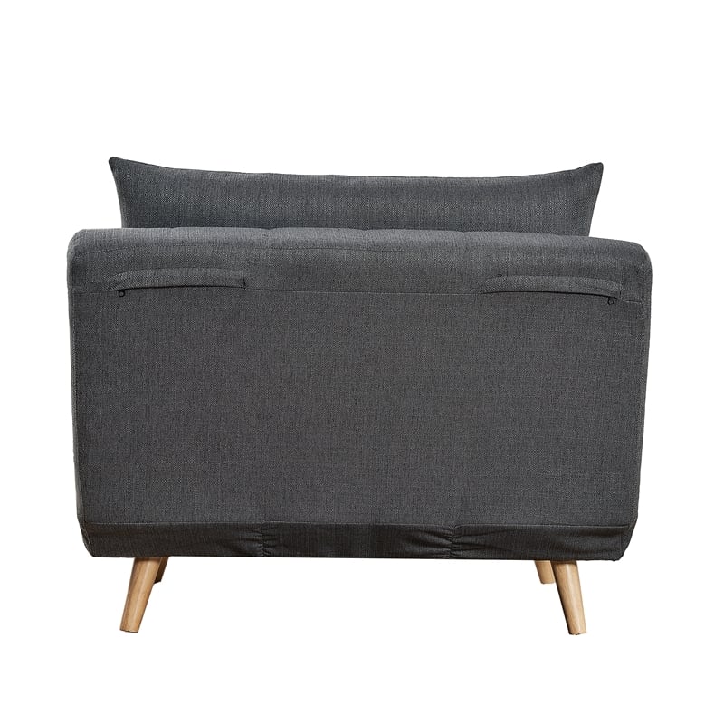 Convertible Tri-Fold Chair with Pillow and Hideaway Legs in Dark Gray Fabric