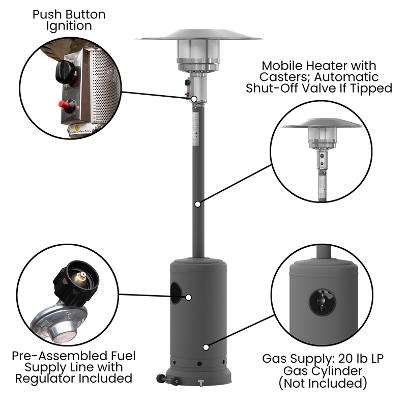 Outdoor Patio Heater -SLT Gray- 7.5 Feet Round Steel Patio Heater - 40 000 BTU's