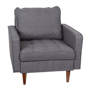 Compact Dark Gray Faux Linen Upholstered Tufted Chair with Wooden Legs