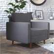 Compact Dark Gray Faux Linen Upholstered Tufted Chair with Wooden Legs