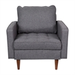 Compact Dark Gray Faux Linen Upholstered Tufted Chair with Wooden Legs