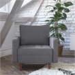 Compact Dark Gray Faux Linen Upholstered Tufted Chair with Wooden Legs