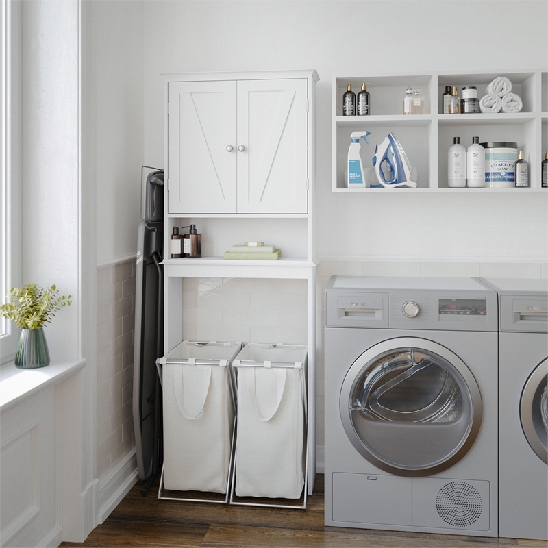 Farmhouse Over the Toilet Cabinet with Shelves and Magnetic Closure Doors-White