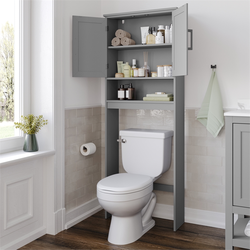 Modern Over the Toilet Cabinet with Shelves and Magnetic Closure Doors - Gray