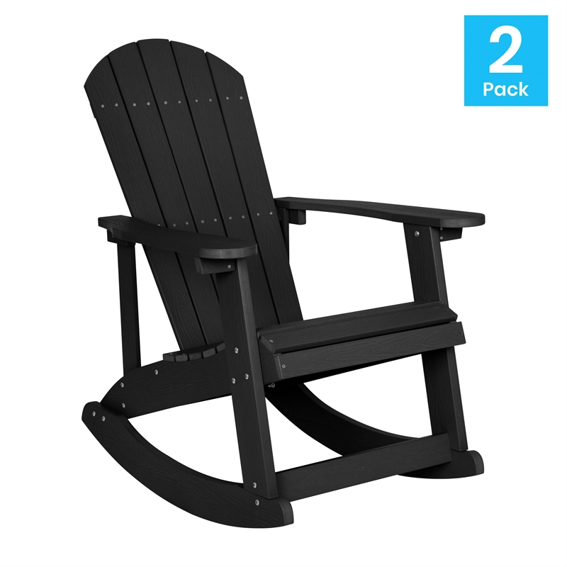 Adirondack Poly Resin Rocking Chairs for Indoor/Outdoor Use in Black - 2 Pack