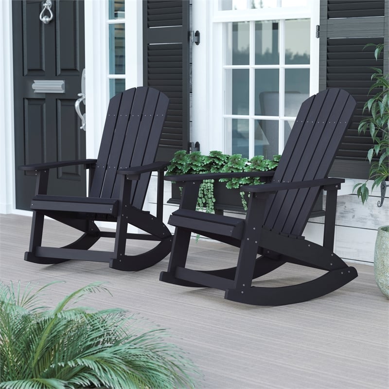 Adirondack Poly Resin Rocking Chairs for Indoor/Outdoor Use in Black - 2 Pack