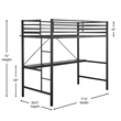 Sturdy Metal Loft Bed Frame in Black with Desk and Safety Rails - Twin