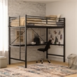 Sturdy Metal Loft Bed Frame in Black with Desk and Safety Rails - Twin
