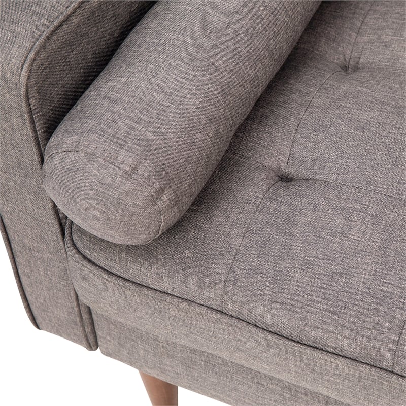Compact Slate Gray Faux Linen Upholstered Tufted Sofa with Wooden Legs