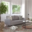 Compact Slate Gray Faux Linen Upholstered Tufted Sofa with Wooden Legs