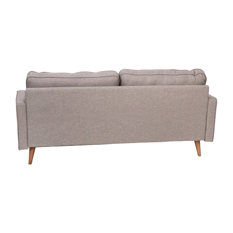 Compact Slate Gray Faux Linen Upholstered Tufted Sofa with Wooden Legs