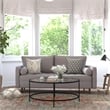 Compact Slate Gray Faux Linen Upholstered Tufted Sofa with Wooden Legs