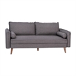 Compact Stone Gray Faux Linen Upholstered Sofa with Wooden Legs