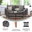 Compact Stone Gray Faux Linen Upholstered Sofa with Wooden Legs