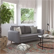 Compact Stone Gray Faux Linen Upholstered Sofa with Wooden Legs