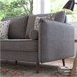 Compact Stone Gray Faux Linen Upholstered Sofa with Wooden Legs