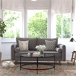 Compact Stone Gray Faux Linen Upholstered Sofa with Wooden Legs