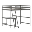 Full Size Traditional Wood Slat Loft Bed with Integrated Desk & Ladder-Lt Gray