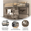 Full Size Traditional Wood Slat Loft Bed with Integrated Desk & Ladder-Lt Gray