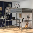 Full Size Traditional Wood Slat Loft Bed with Integrated Desk & Ladder-Lt Gray