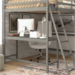 Full Size Traditional Wood Slat Loft Bed with Integrated Desk & Ladder-Lt Gray