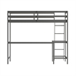 Full Size Traditional Wood Slat Loft Bed with Integrated Desk & Ladder-Lt Gray
