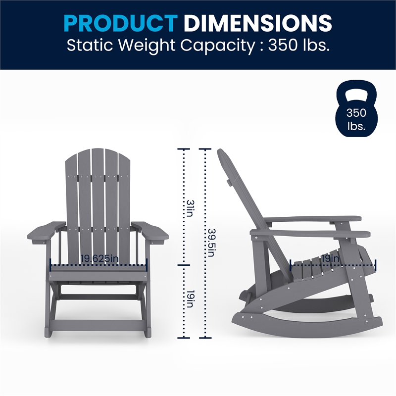 Adirondack Poly Resin Rocking Chairs for Indoor/Outdoor Use in White - 2 Pack