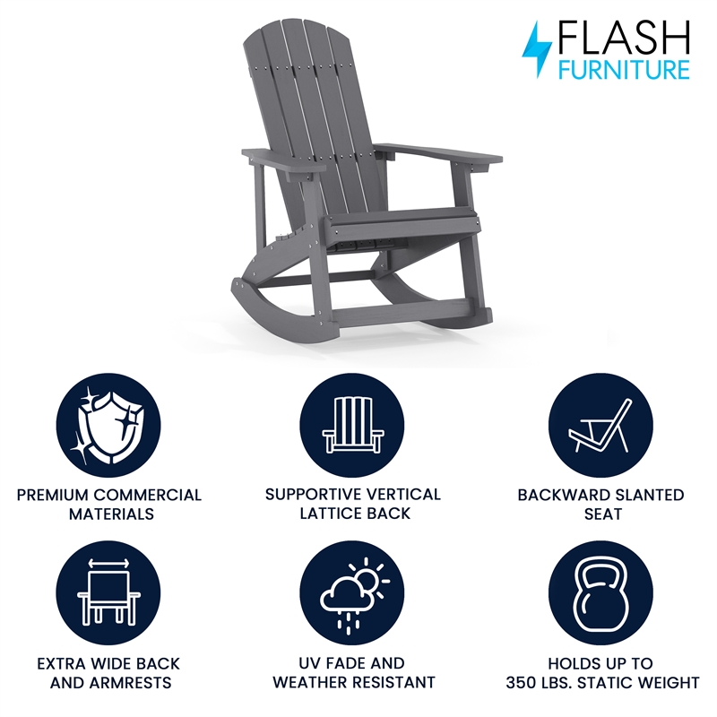 Adirondack Style Poly Resin Wood Rocking Chair for Indoor/Outdoor Use - Black
