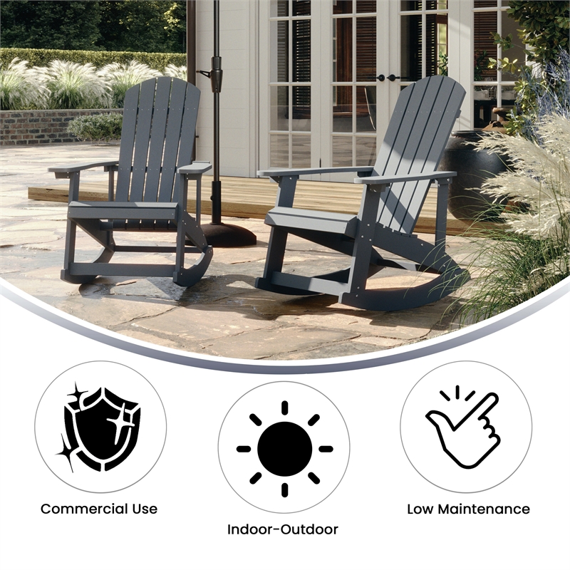 Adirondack Style Poly Resin Wood Rocking Chair for Indoor/Outdoor Use - Black