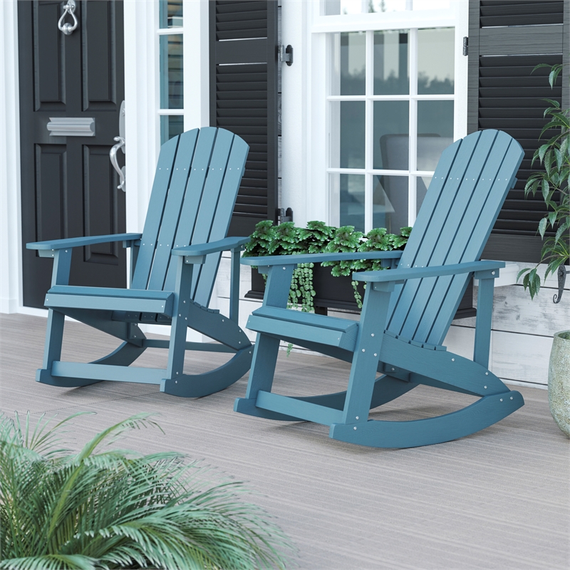 Adirondack Poly Resin Rocking Chairs for Indoor/Outdoor Use in Sea Foam - 2 Pack