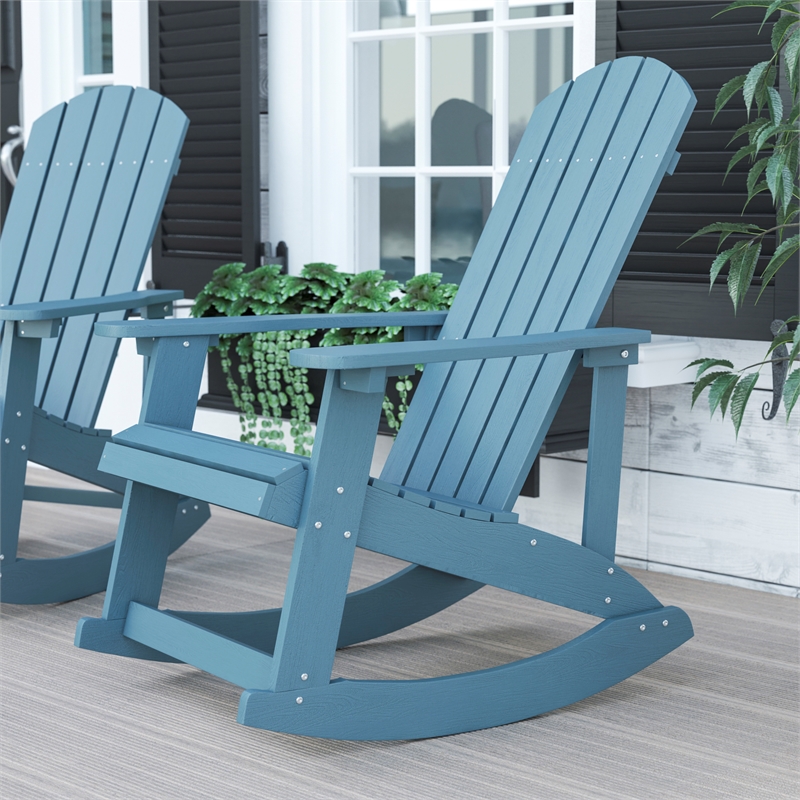 Adirondack Style Poly Resin Wood Rocking Chair for Indoor/Outdoor Use - Sea Foam