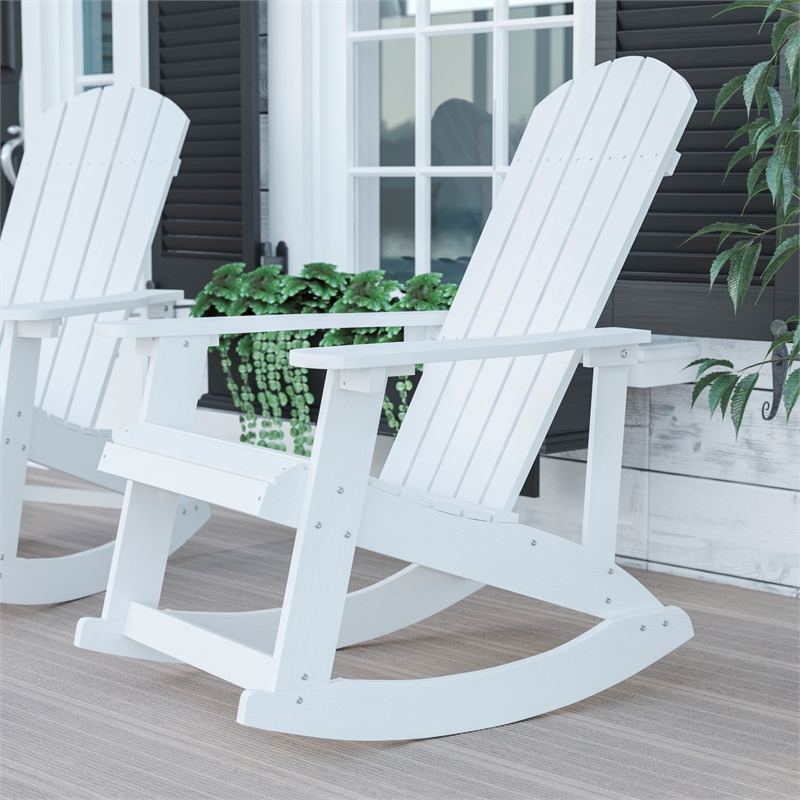 Adirondack Style Poly Resin Wood Rocking Chair for Indoor/Outdoor Use - White