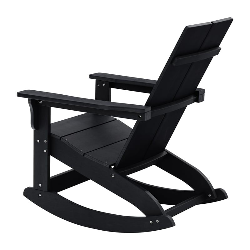 Indoor/Outdoor modern 2-Slat Adirondack Poly Resin Rockers in Black - Set of 2
